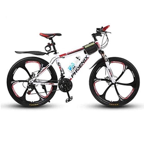 Bicicletas de montaña : Bicicleta para hombre, bicicleta de montaña, ruedas de 6 radios, doble cuadro de acero de 17 ', horquilla de suspensión delantera con unidad de choque totalmente ajustable de 24 velocidades, rojo