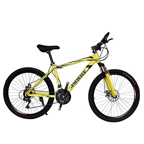 Bicicletas de montaña : Bicicleta para hombre 'Mountain Bike, cuadro de acero de 17', horquilla de suspensión delantera con unidad de amortiguador trasero de 21 / 24 / 27 / 30 velocidades totalmente ajustable, amarillo, 21 ve