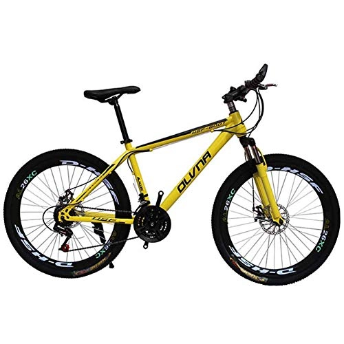 Bicicletas de montaña : Bicicleta para hombre 'Mountain Bike, cuadro de acero de 17', horquilla de suspensión delantera con unidad de amortiguador trasero de 21 / 24 / 27 / 30 velocidades totalmente ajustable, amarillo, 24 ve