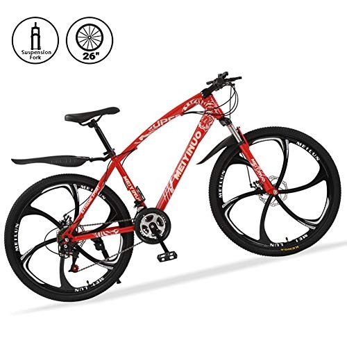 Bicicletas de montaña : Bicicletas de Montaa 26 Pulgadas 21 Speed Mountain Bike de Carbono Acero Suspensin Delantera Vicicletas MTB de Doble Freno de Disco, Naranja, 6 Spokes