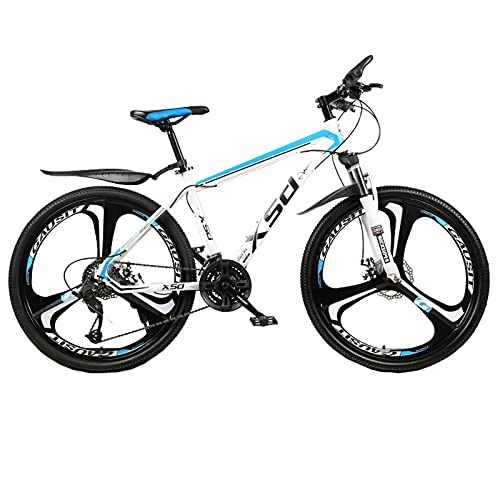 Bicicletas de montaña : Bicicletas de Montaña 26 Pulgadas Para Adultos Bicicletas De Montaña 27 Velocidades De Acero Al Carbono Marco Sendero Bicicletas De Doble Disco Freno City Road Bike Para Hombres Muj(Color:blanco azul)