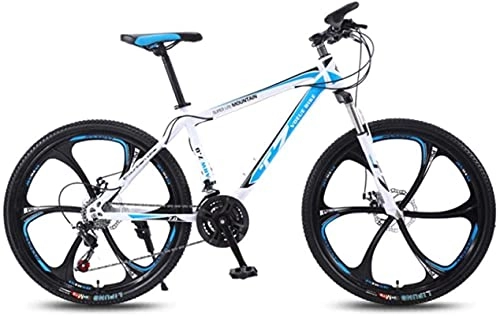 Bicicletas de montaña : Bicicletas de montaña, bicicleta de 24 pulgadas bicicleta de montaña para adultos bicicleta ligera de velocidad variable seis ruedas Cuadro de aleación con frenos de disco (color: blanco azul, tamañ