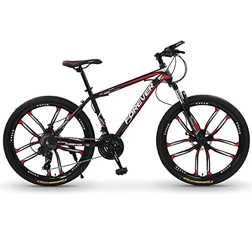 Bicicletas de montaña : Bicicletas de Montaña Bicicleta de montaña de 26 pulgadas con horquilla de suspensión, Bicicletas de montaña de 24 velocidades con doble freno de disco, Bicicleta de carretera de ciuda(Color:Rojo negro)