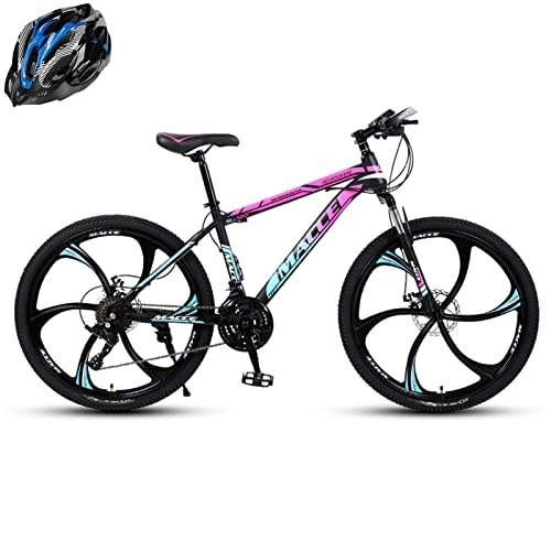 Bicicletas de montaña : Bicicletas de montaña, cross country, ruedas de 24 pulgadas y 26 pulgadas, amortiguadoras de impactos, conducción al aire libre, Mountain Cross Country, cómodas (rosa azul, 6 cuchillos)