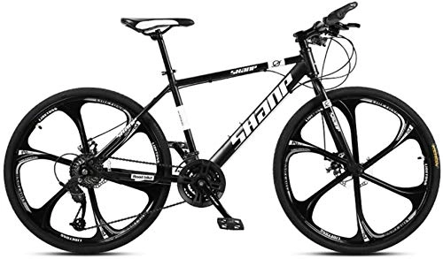Bicicletas de montaña : Bicicletas de montaña de 26 pulgadas, bicicleta de montaña rgida con freno de doble disco para hombres, asiento ajustable para bicicleta, marco de acero de alto carbono, Black 6 spoke, 21 Speed
