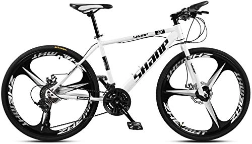 Bicicletas de montaña : Bicicletas de montaña de 26 pulgadas, bicicleta de montaña rígida con freno de doble disco para hombres, asiento ajustable para bicicleta, marco de acero de alto carbono, White 3 spoke, 21 Speed