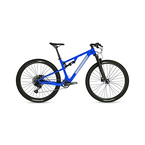 Bicicletas de montaña : Bicycles for Adults Bicycle Full Suspension Carbon Fiber Mountain Bike Disc Brake Cross Country Mountain Bike (Color : Blue, Size : X-Large)