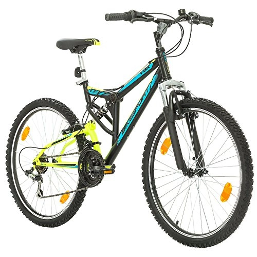 Bicicletas de montaña : Bikesport Parallax Bicicleta De montaña Doble suspensin 26 Ruedas, Shimano 18 velocidades (Black Neon Green)