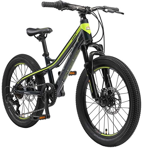 Bicicletas de montaña : BIKESTAR Bicicleta de montaña de Aluminio Bicicleta Juvenil 20 Pulgadas de 6 a 9 años | Cambio Shimano de 7 velocidades, Freno de Disco, Horquilla de suspensión | niños Bicicleta Negro Verde