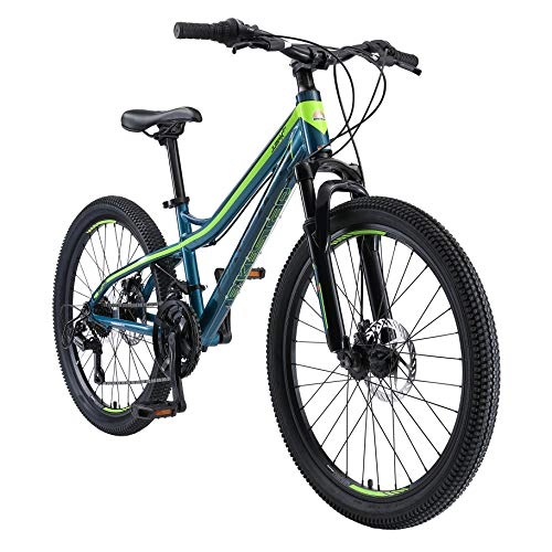 Bicicletas de montaña : BIKESTAR Bicicleta de montaña de Aluminio Bicicleta Juvenil 24 Pulgadas de 10 a 13 años | Cambio Shimano de 21 velocidades, Freno de Disco, Horquilla de suspensión | niños Bicicleta Azul Verde