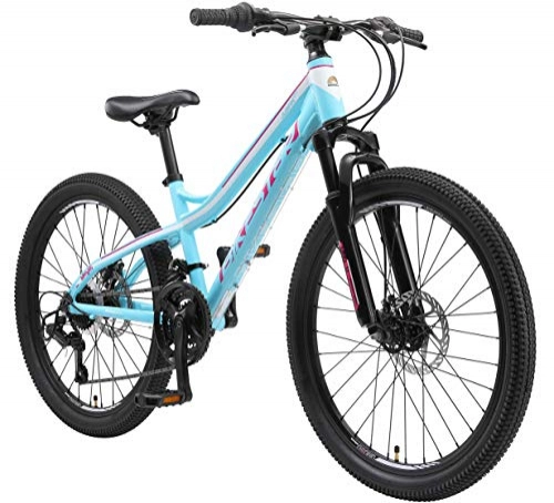 Bicicletas de montaña : BIKESTAR Bicicleta de montaña de Aluminio Bicicleta Juvenil 24 Pulgadas de 10 a 13 años | Cambio Shimano de 21 velocidades, Freno de Disco, Horquilla de suspensión | niños Bicicleta Turquesa Blanco