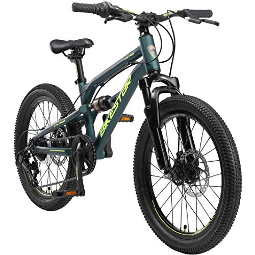 Bicicletas de montaña : BIKESTAR Bicicleta de montaña de Aluminio Suspensión Doble Bicicleta Juvenil 20 Pulgadas de 6 años | Cambio Shimano de 7 velocidades, Freno de Disco | niños Bicicleta | Verde Oscuro