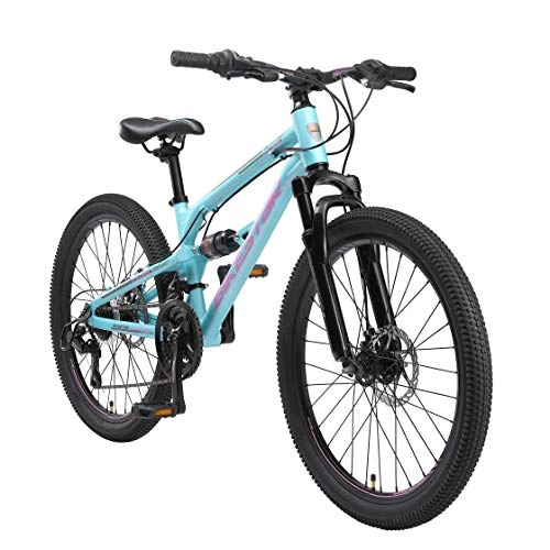 Bicicletas de montaña : BIKESTAR Bicicleta de montaña de Aluminio Suspensión Doble Bicicleta Juvenil 24 Pulgadas de 9 años | Cambio Shimano de 21 velocidades, Freno de Disco | niños Bicicleta | Azul