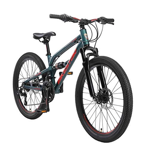 Bicicletas de montaña : BIKESTAR Bicicleta de montaña de Aluminio Suspensión Doble Bicicleta Juvenil 24 Pulgadas de 9 años | Cambio Shimano de 21 velocidades, Freno de Disco | niños Bicicleta | Verde