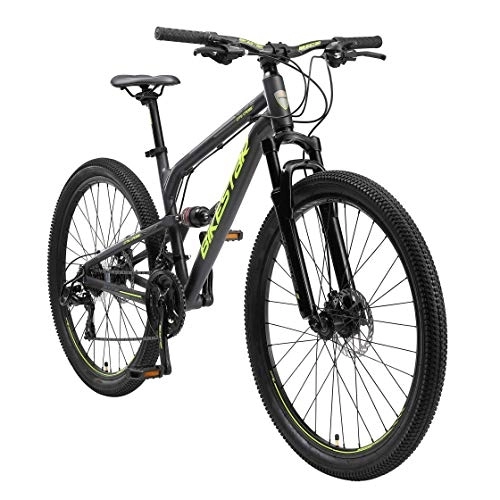 Bicicletas de montaña : BIKESTAR Bicicleta de montaña de Aluminio Suspensión Doble Completa 26 Pulgadas | Cuadro 16" Cambio Shimano de 21 velocidades, Freno de Disco, Fully MTB | Negro
