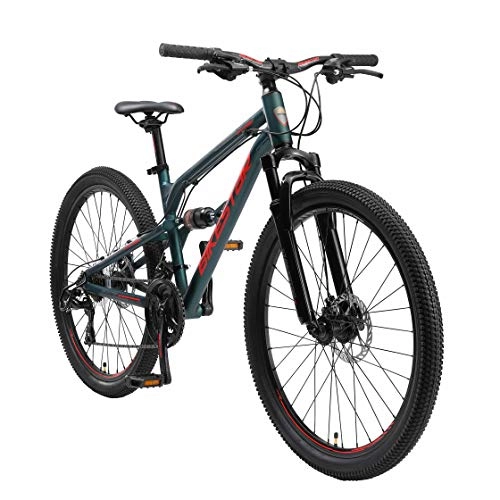 Bicicletas de montaña : BIKESTAR Bicicleta de montaña de Aluminio Suspensión Doble Completa 26 Pulgadas | Cuadro 16" Cambio Shimano de 21 velocidades, Freno de Disco, Fully MTB | Verde