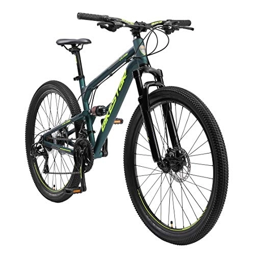 Bicicletas de montaña : BIKESTAR Bicicleta de montaña de Aluminio Suspensión Doble Completa 27.5 Pulgadas | Cuadro 16.5" Cambio Shimano de 21 velocidades, Freno de Disco, Fully MTB | Verde