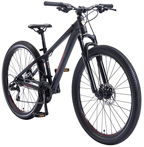 Bicicletas de montaña : BIKESTAR Bicicleta de montaña Hardtail de Aluminio, 21 Marchas Shimano 27.5" Pulgadas | Mountainbike con Frenos de Disco Cuadro 14" MTB | Negro Rojo