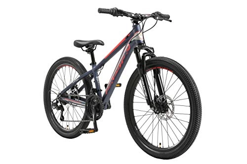 Bicicletas de montaña : BIKESTAR Bicicleta de montaña Juvenil de Aluminio 24 Pulgadas de 10 a 13 años | Bici niños Cambio Shimano de 21 velocidades, Freno de Disco, Horquilla de suspensión | Azul