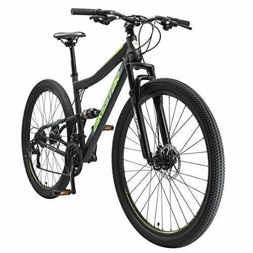 Bicicletas de montaña : BIKESTAR Bicicleta de montaña Suspensión Doble Completa 29 Pulgadas | Cuadro 19" Cambio Shimano de 21 velocidades, Freno de Disco, Fully MTB Negro