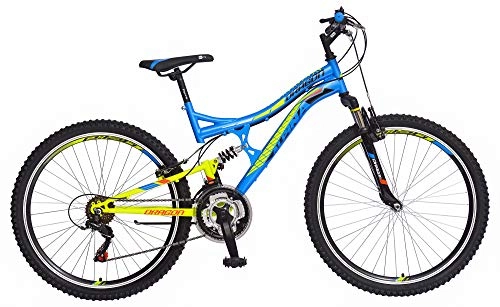 Bicicletas de montaña : breluxx Dragon Sport - Bicicleta de montaña Infantil (26", suspensin Completa, 18 velocidades, Shimano), Color Azul