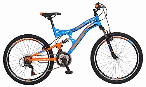 Bicicletas de montaña : breluxx Goblin Sport - Bicicleta de montaña Infantil (suspensin Completa, 24 Pulgadas, 18 velocidades, Shimano), Color Azul