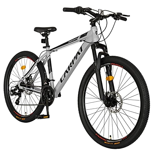 Bicicletas de montaña : Carpat Sport Bicicleta de montaña de aluminio de 26 pulgadas, cambio Shimano de 21 velocidades, freno de disco, bicicleta adecuada para adultos, de aluminio, para hombres y mujeres, gris negro.