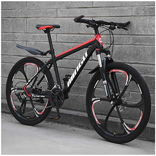 Bicicletas de montaña : CDFC Acero de Alto Carbono Hardtail Bicicleta de montaña, Bicicleta de montaña de 26 Pulgadas de los Hombres con Suspensin Delantera Asiento Ajustable, Black Red 6 Spoke, 24 Speed