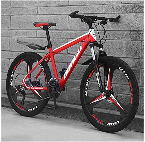 Bicicletas de montaña : CDFC Acero de Alto Carbono Hardtail Bicicleta de montaña, Bicicleta de montaña de 26 Pulgadas de los Hombres con Suspensin Delantera Asiento Ajustable, Red 3 Spoke, 21 Speed
