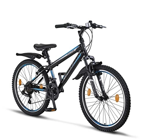 Bicicletas de montaña : Chillaxx Bike Escape - Bicicleta de montaña prémium en bicicleta de 24 y 26 pulgadas para niñas, jóvenes, hombres y mujeres, cambio de 21 velocidades (24 pulgadas, freno en V negro-azul)