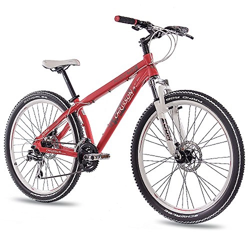 Bicicletas de montaña : CHRISSON - Bicicleta de montaña (26", aluminio, unisex, con 24 G Shimano 2xDISK, color rojo mate