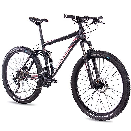Bicicletas de montaña : CHRISSON Fully Hitter FSF - Bicicleta de montaña (27, 5 pulgadas, suspensión completa, con cambio Shimano Deore de 30 velocidades, horquilla Rock Shox), color negro y rojo