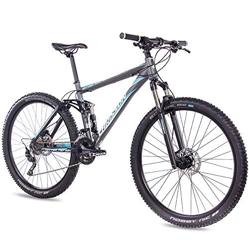 Bicicletas de montaña : Chrisson Fully Hitter FSF - Bicicleta de montaña (29 pulgadas, suspensión completa, cambio Shimano Deore de 30 velocidades, horquilla Rock Shox), color gris y azul