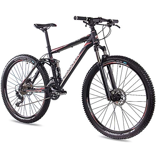 Bicicletas de montaña : CHRISSON Fully Hitter FSF - Bicicleta de montaña de 29 pulgadas con suspensión completa y cambio de cadena Shimano Deore de 30 marchas, para hombre y mujer, con horquilla Rock Shox, color negro y rojo