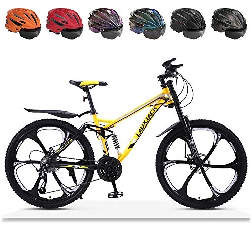 Bicicletas de montaña : COKECO Bicicleta De Montaa Bicicleta De Montaa Bicicleta De 26 Pulgadas, 21-27 Velocidades, Todoterreno, Doble Amortiguacin (Casco De Color Aleatorio Gratuito)