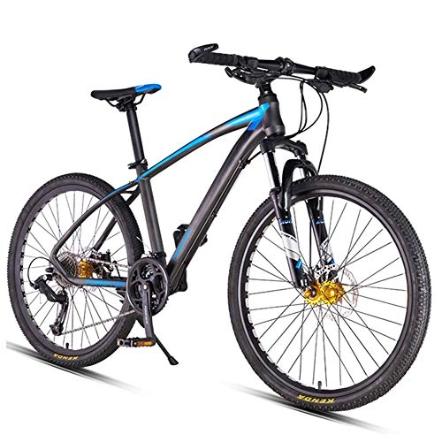 Bicicletas de montaña : De 26 pulgadas de 27 velocidades bicicletas de montaña, doble freno de disco de la bici de montaña Rgidas, Hombres Mujeres Adultos All Terrain bicicleta de montaña, asiento ajustable y manillar, Azul
