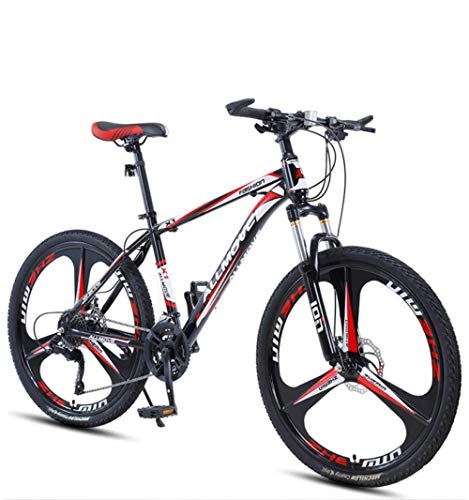 Bicicletas de montaña : DGAGD Bicicleta de montaña de 24 Pulgadas para Hombre y Mujer, para Adultos, Velocidad Variable, Carreras, Bicicleta Ultraligera, Rueda de Tres Cuchillas-Rojo Negro_21 velocidades