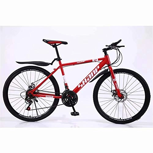 Bicicletas de montaña : DOMDIL- Bicicleta de Montaña Unisex, 26 Pulgadas, MTB para Adultos con Asiento Ajustable, Rojo, Rueda de radios, Cambio de 21 etapas