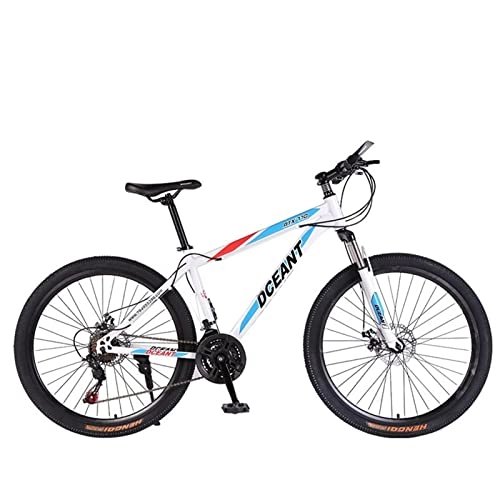 Bicicletas de montaña : EASSEN Bicicleta de montaña de 26"Adultos, transmisión de 21 velocidades, Marco de Acero de Alto Contenido de Carbono con Frenos de Disco Dual mejorados MTB Bike, neumátic White Red