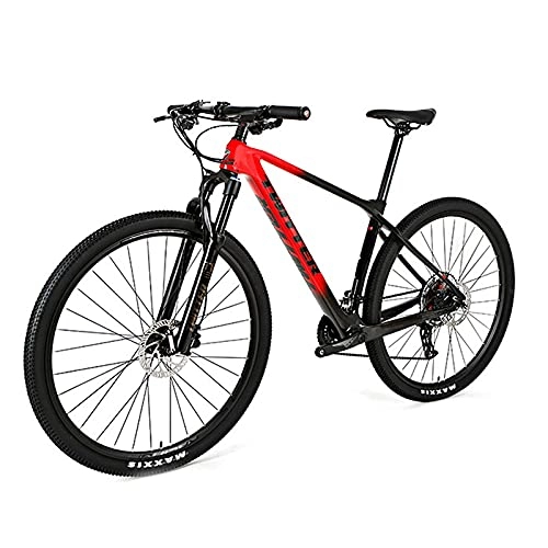 Bicicletas de montaña : EWYI Bicicleta De Montaña Velocidad Variable, 27.5 / 29'' MTB Fibra Carbono, Bicicletatraviesa Absorción Impactos Horquilla Aire Controlada por Alambre Aleación Magnesio Y Black Red-27.5