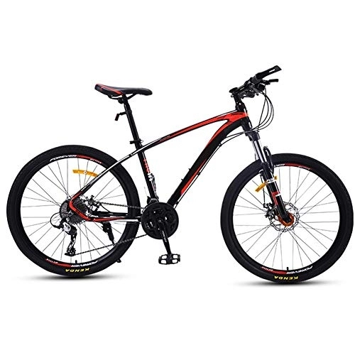 Bicicletas de montaña : Freno de Disco Doble de 24 velocidades Bicicleta de montaña para Adultos Rueda de 27.5 Pulgadas Marco de aleación de Aluminio Ligero Horquilla de suspensión Negro + Rojo