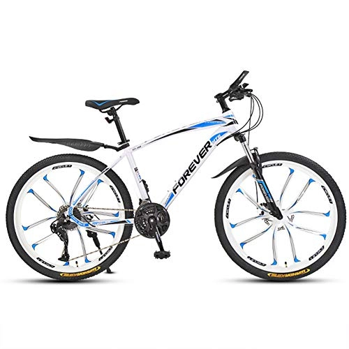 Bicicletas de montaña : FXMJ Bicicleta de montaña, Bicicleta de Cambio de Marchas de MTB para Adultos de 30 velocidades, Bicicleta de montaña rígida de Acero al Carbono de 6 cortadores, White Blue, 24in