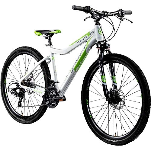 Bicicletas de montaña : Galano Bicicleta de montaña 650B Hardtail MTB GX-27, 5 Bike 27, 5 pulgadas 21 velocidades (blanco / verde, 45 cm)