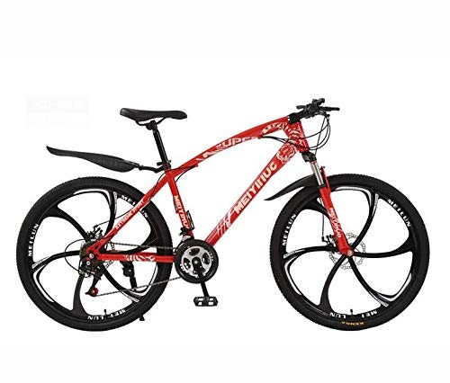 Bicicletas de montaña : GASLIKE Bicicleta de montaña rígida, Cuadro de Acero con Alto Contenido de Carbono y Horquilla de suspensión, Freno de Doble Disco, Pedales de PVC, Rojo, 26 Inch 24 Speed