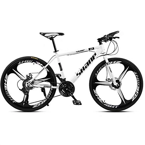 Bicicletas de montaña : GQQ Bicicleta de Montaa, 26 Pulgadas Unisex Outroad Mountain Bikes All-Terrain Dual Disc Brake Bicicleta de Montaa Marco de Acero de Alto Carbono, Blanco, 21 Velocidades