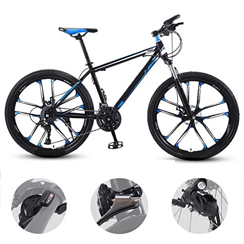 Bicicletas de montaña : GUOHAPPY Bicicleta de montaña de 26 Pulgadas, con 330-185 cm (330 Libras), Bicicleta de montaña con Frenos de Disco de Cambio y absorción de Impactos, Bicicleta de Estudiante Adulto, Black Blue, 30