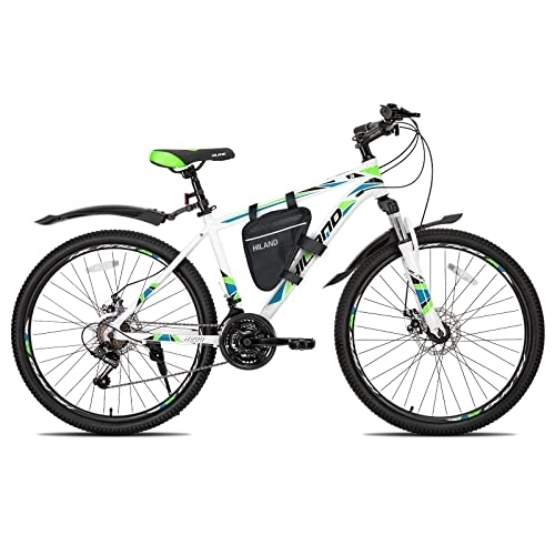 Bicicletas de montaña : Hiland 27, 5 pulgadas Bicicletas de Montaña Rígidas Con Bolsa de Sillín para Hombre y Mujer, Bicicletas Con Freno de Disco Mecánico, Blanco