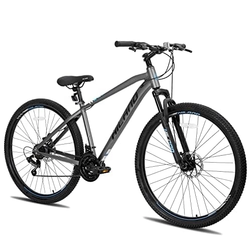 Bicicletas de montaña : Hiland 431 - Bicicleta de montaña (29 pulgadas, con marco de aluminio, 21 marchas, cambio Shimano y freno de disco, horquilla de suspensión), color gris