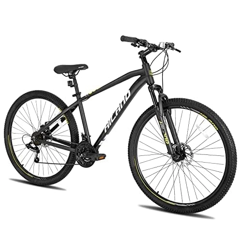 Bicicletas de montaña : Hiland 482 - Bicicleta de montaña (29 pulgadas, con marco de aluminio, 21 velocidades, cambio Shimano y freno de disco, horquilla de suspensión), color negro