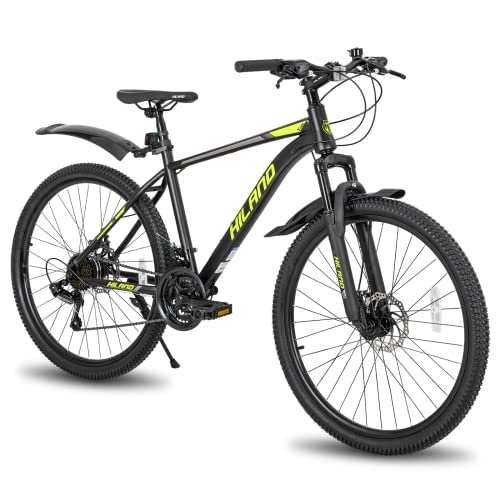 Bicicletas de montaña : Hiland Bicicleta 26 Pulgadas Bicicleta de Montaña 21 Velocidades con Horquilla Suspendida y Frenos de Disco Mecánicos Bici Negro y Amarillo…